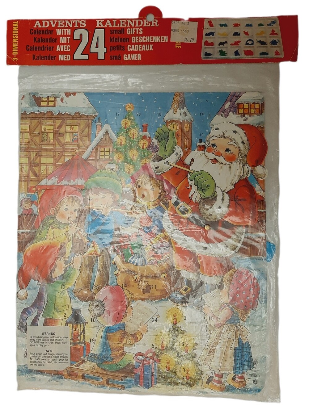 🍒 Vintage Denmark 3D 24 Tiny Gifts Christmas Advent Calendar Santa Georg Moldow